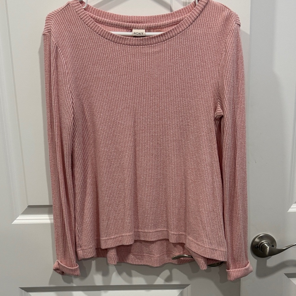 Roxy Dusty Pink Ribbed Long Sleeve Top